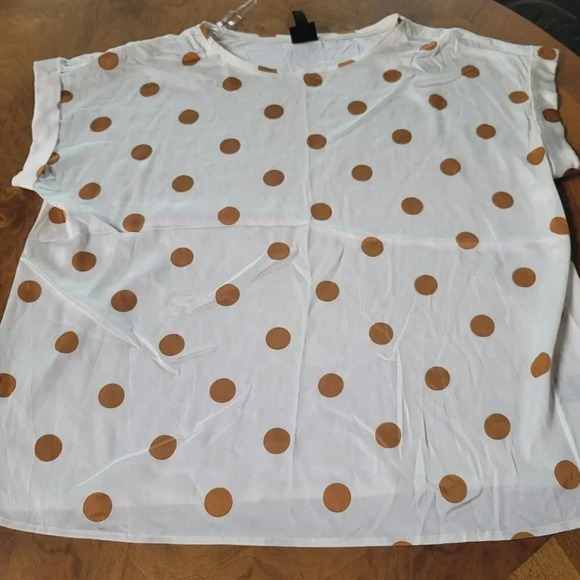 Worthington Blouse Women Extra Large Beige Brown Polka Dot Short Flutter - Picture 1 of 6